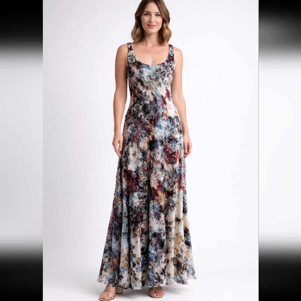 Kasper Midi Dress 10 Soft Watercolor Floral Lettuce Hem